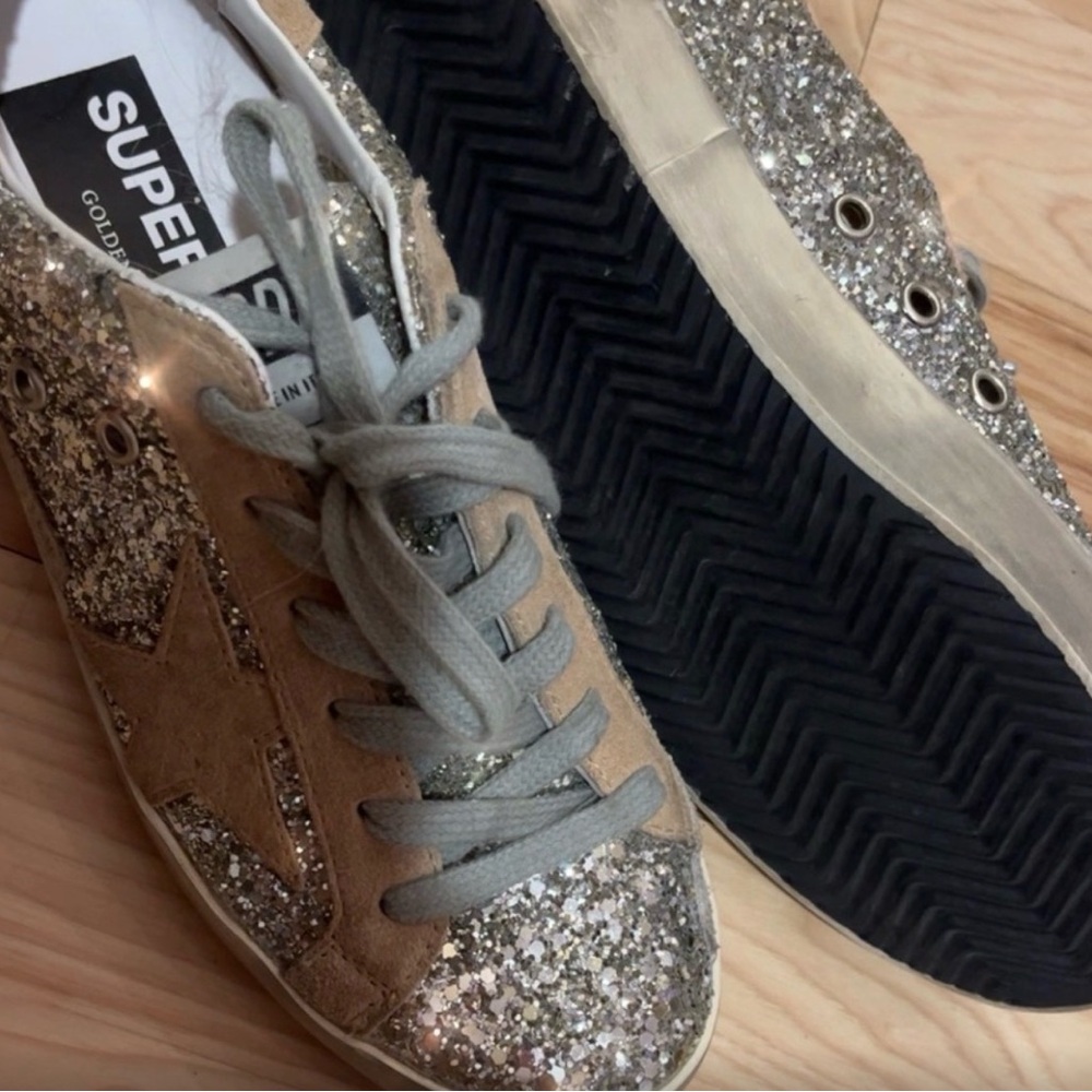 Golden Goose Women's Glitter Low-Top Sneakers in Gold and Gray